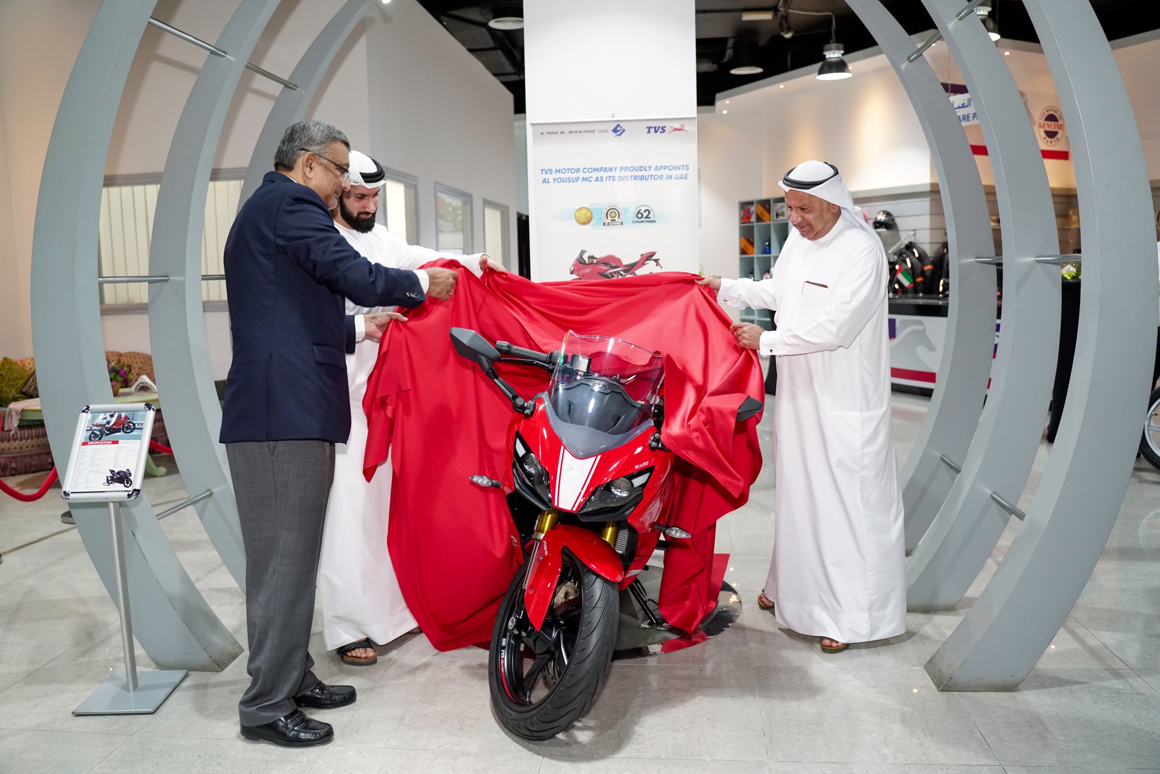 Mr. R Dilip, Executive Vice President - International Business, TVS Motor Company and Mr. Ahmad Al Yousuf, Chief Executive Officer, Al Yousuf LLC inaugurating the TVS Showroom in Dubai
