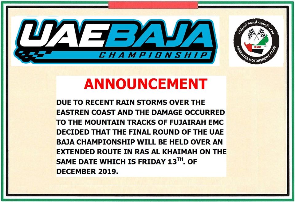 UAE Baja Championship 2019 Final round annoncement