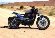 custom Harley Davidson Scrambler MAZINGER Z SCRAMBLER front quarter