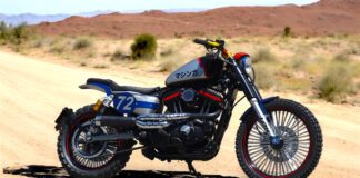 custom Harley Davidson Scrambler MAZINGER Z SCRAMBLER front quarter